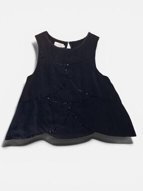 FLANNEL BLACK SILK BEADED SLEEVELESS BLOUSE - Tent beaded shirt 1
